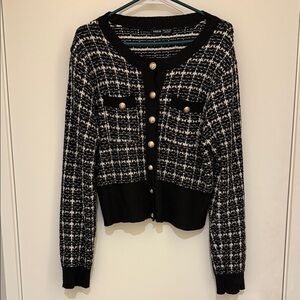 SHEIN Black and White Plaid Cardigan